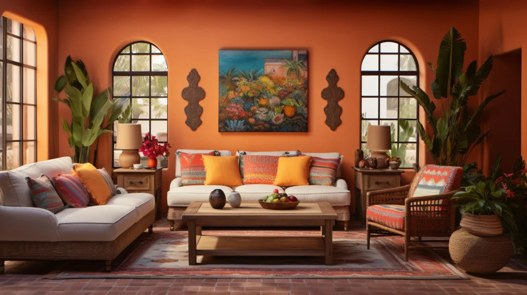 Mexican- inspired interior decor design for a styling living room